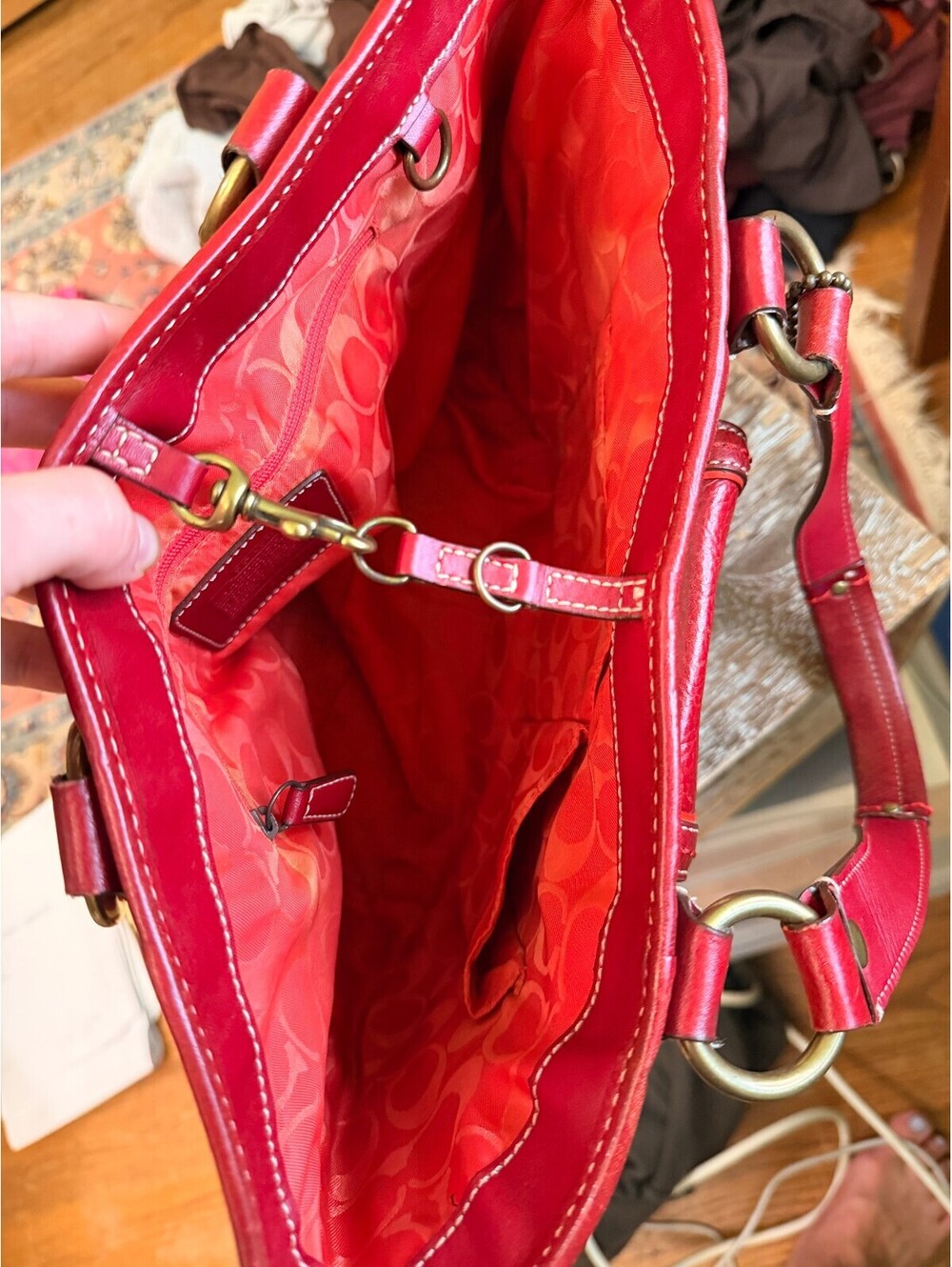 Coach Legacy Straw and Red Leather Buckle Tote (Style… - Gem